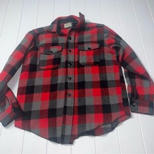 Vintage 60s Melton Wintermaster Wool Buffalo Plaid Shirt Jacket Red Grey